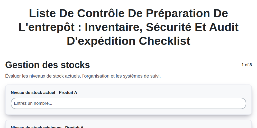 Liste de contrôle de préparation de l'entrepôt : inventaire, sécurité et audit d'expédition