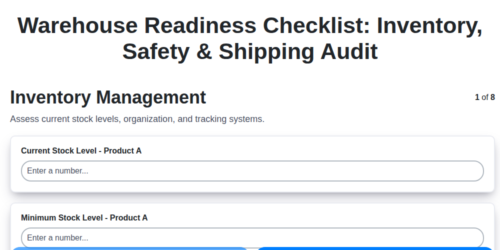 warehouse readiness checklist inventory safety shipping audit screenshot