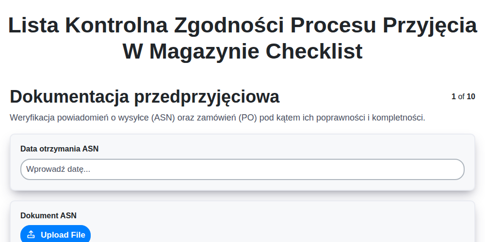 Lista kontrolna zgodności procesu przyjęcia w magazynie screenshot