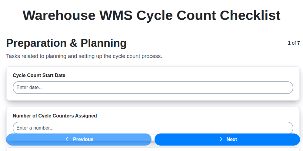 warehouse wms cycle count checklist screenshot