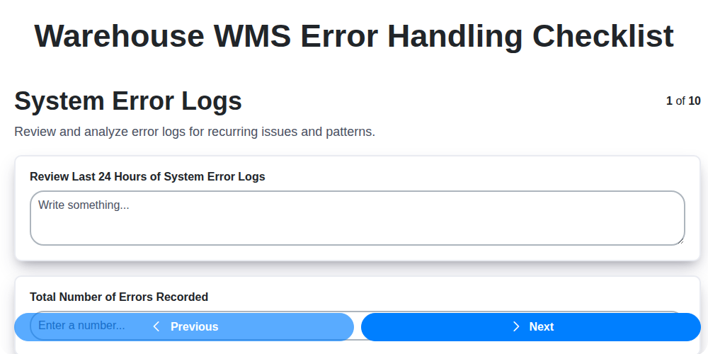 warehouse wms error handling checklist screenshot
