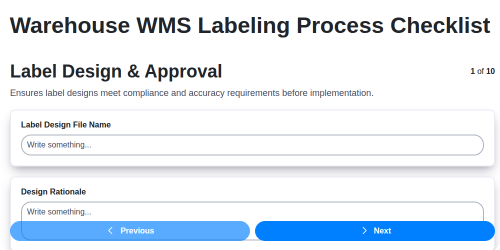 warehouse wms labeling process checklist screenshot