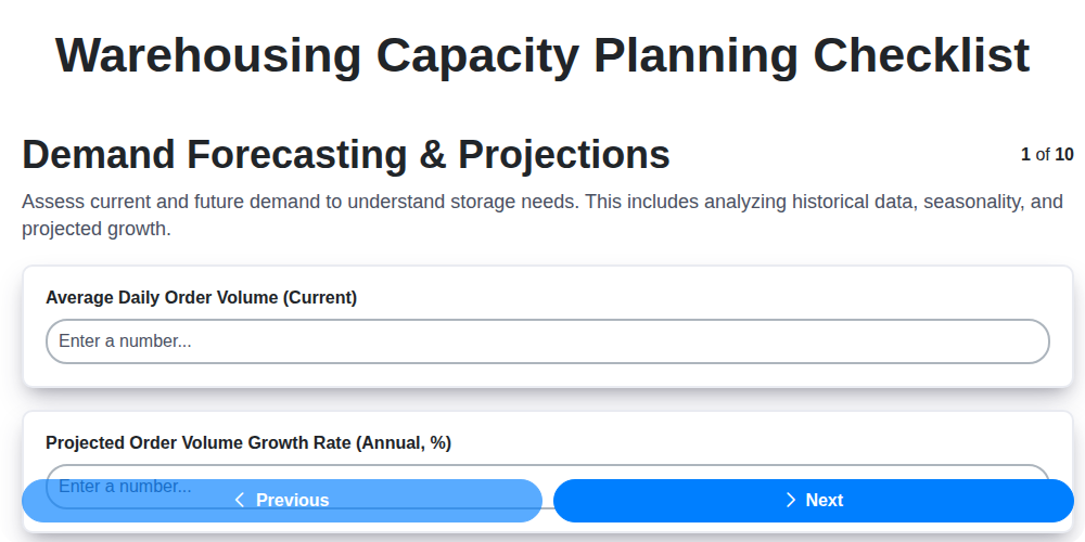 warehousing capacity planning screenshot