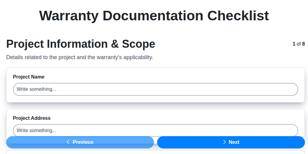 warranty documentation checklist screenshot