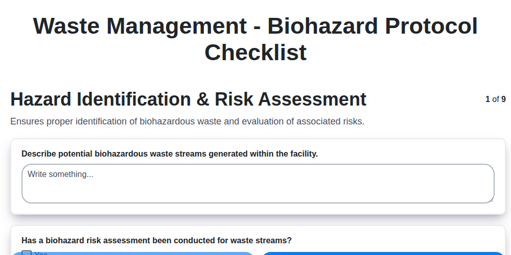waste management biohazard protocol checklist screenshot