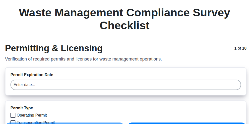waste management compliance survey checklist screenshot