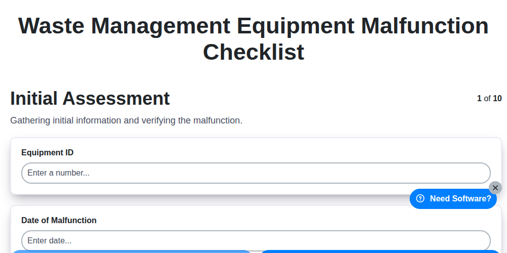 waste management equipment malfunction checklist screenshot