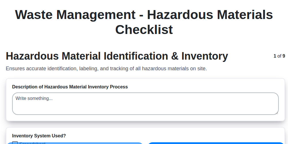 waste management hazardous materials checklist screenshot