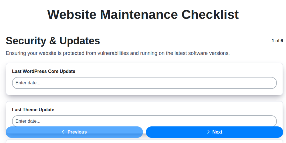 website maintenance checklist screenshot
