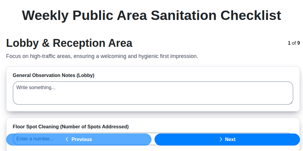 weekly public area sanitation checklist screenshot