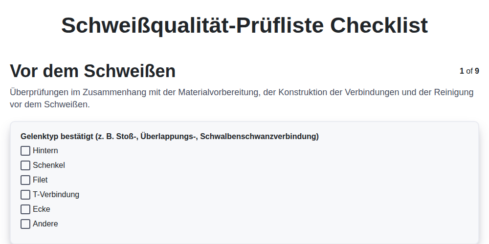 Schweißqualität-Prüfliste