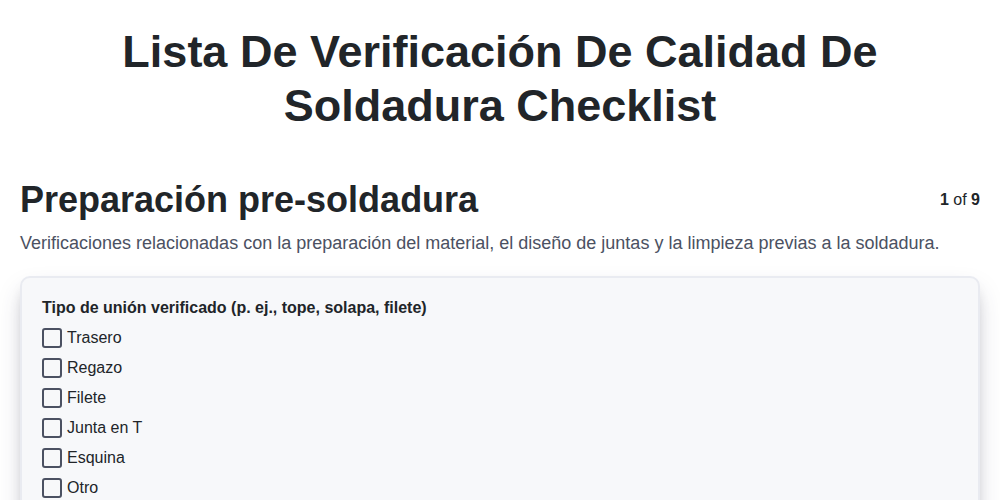 Lista de verificación de calidad de soldadura