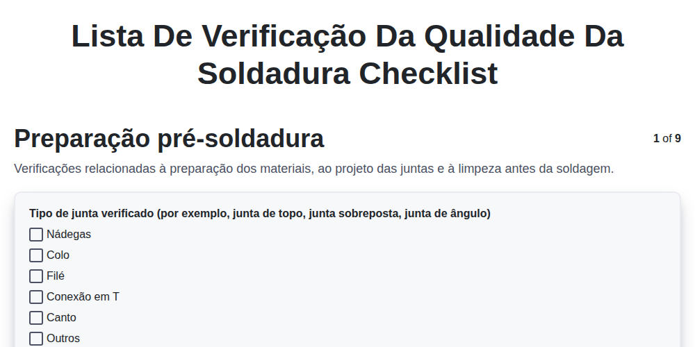Lista de Verificação da Qualidade da Soldadura
