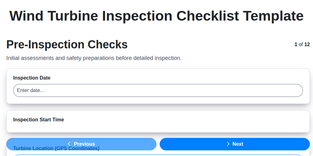 wind turbine inspection checklist template screenshot