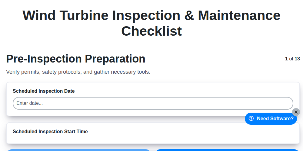 wind turbine inspection maintenance checklist screenshot