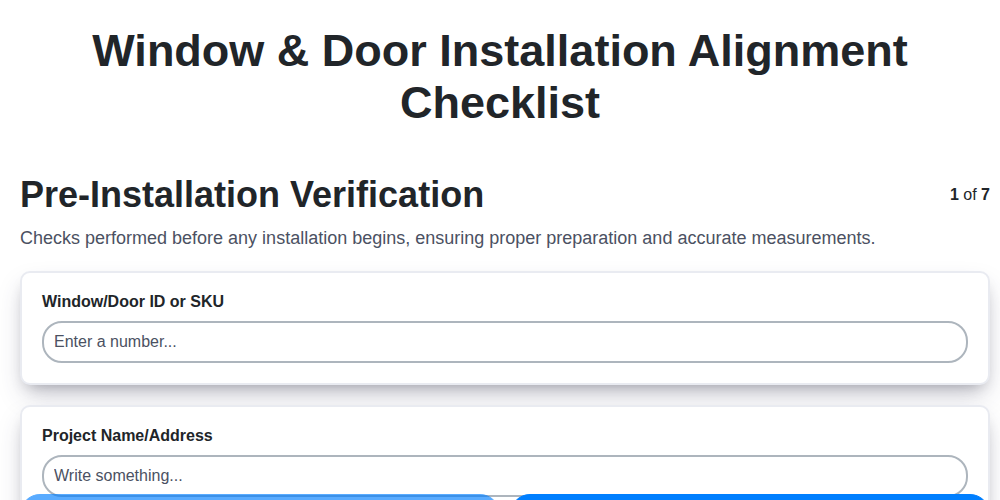 window door installation alignment checklist screenshot