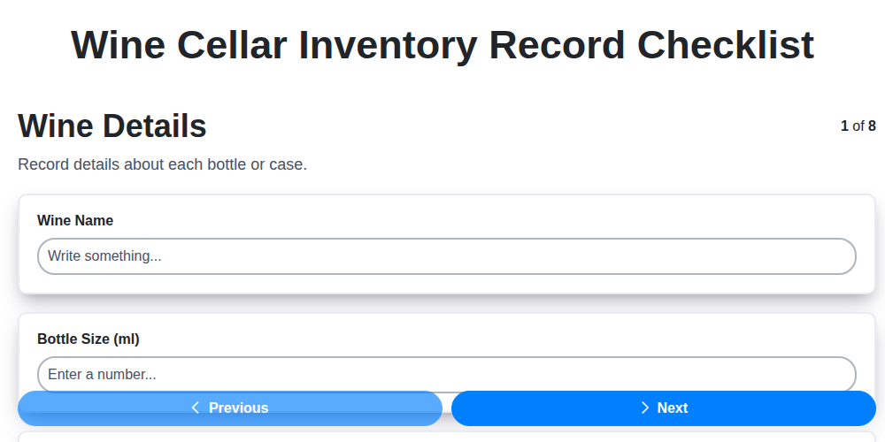 wine cellar inventory record checklist screenshot