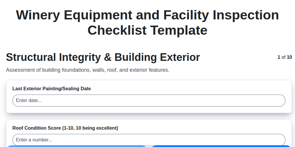 winery equipment and facility inspection checklist template screenshot