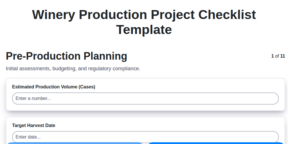 winery production project checklist template screenshot