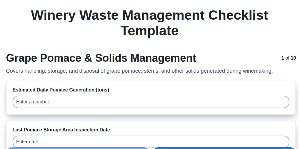 winery waste management checklist template screenshot