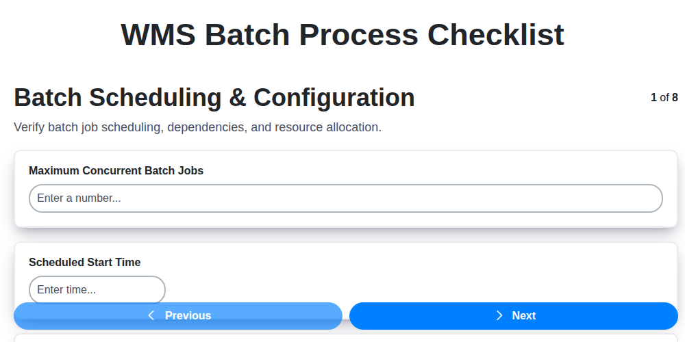 wms batch process checklist screenshot