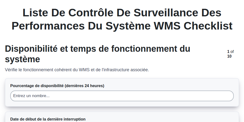 Liste de contrôle de surveillance des performances du système WMS screenshot