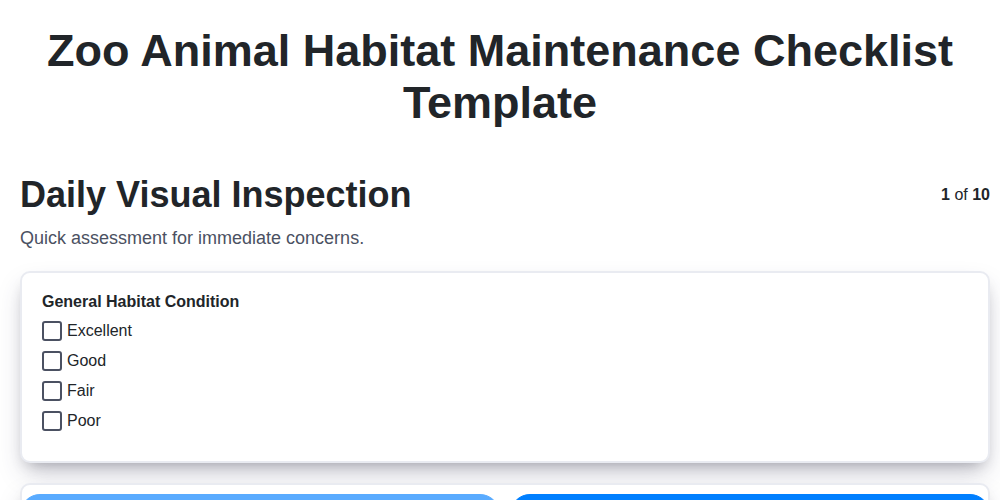 zoo animal habitat maintenance checklist template screenshot